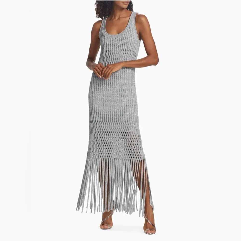 SIMKHAI Open-Stitch Fringe Maxi Dress size S